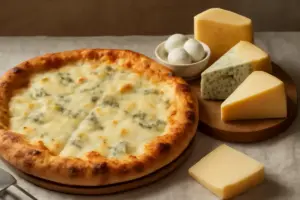 Pizza quattro formaggi: abbinamento dei latticini per un equilibrio che non stanca mai